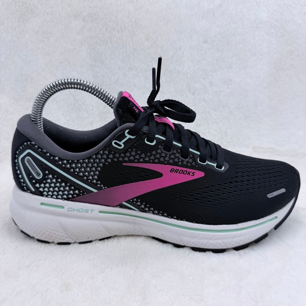 Brooks Ghost 14 Womens Running Shoes Black Pink Yucca Size 7 Cushioned Sneakers